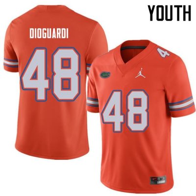 Youth Florida Gators #48 Brett DioGuardi NCAA Jordan Brand Orange Authentic Stitched College Football Jersey PBL0762VW